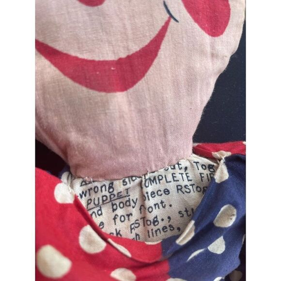 Vintage Stuffed Clown Doll Red Blue White Polka Dot Fabric Handmade 20" - Picture 6 of 8